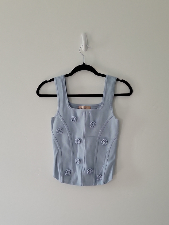 Bailey 44 Tops - Light Blue Floral Appliqué Square Neck Tank Top